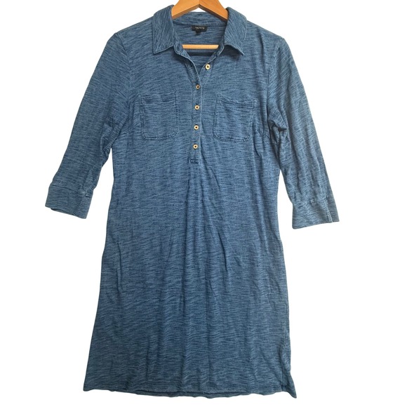 Talbots Dresses & Skirts - Talbots Shirt Dress Womens Medium Blue Slub Knit 100% Cotton 3/4 Sleeve Casual